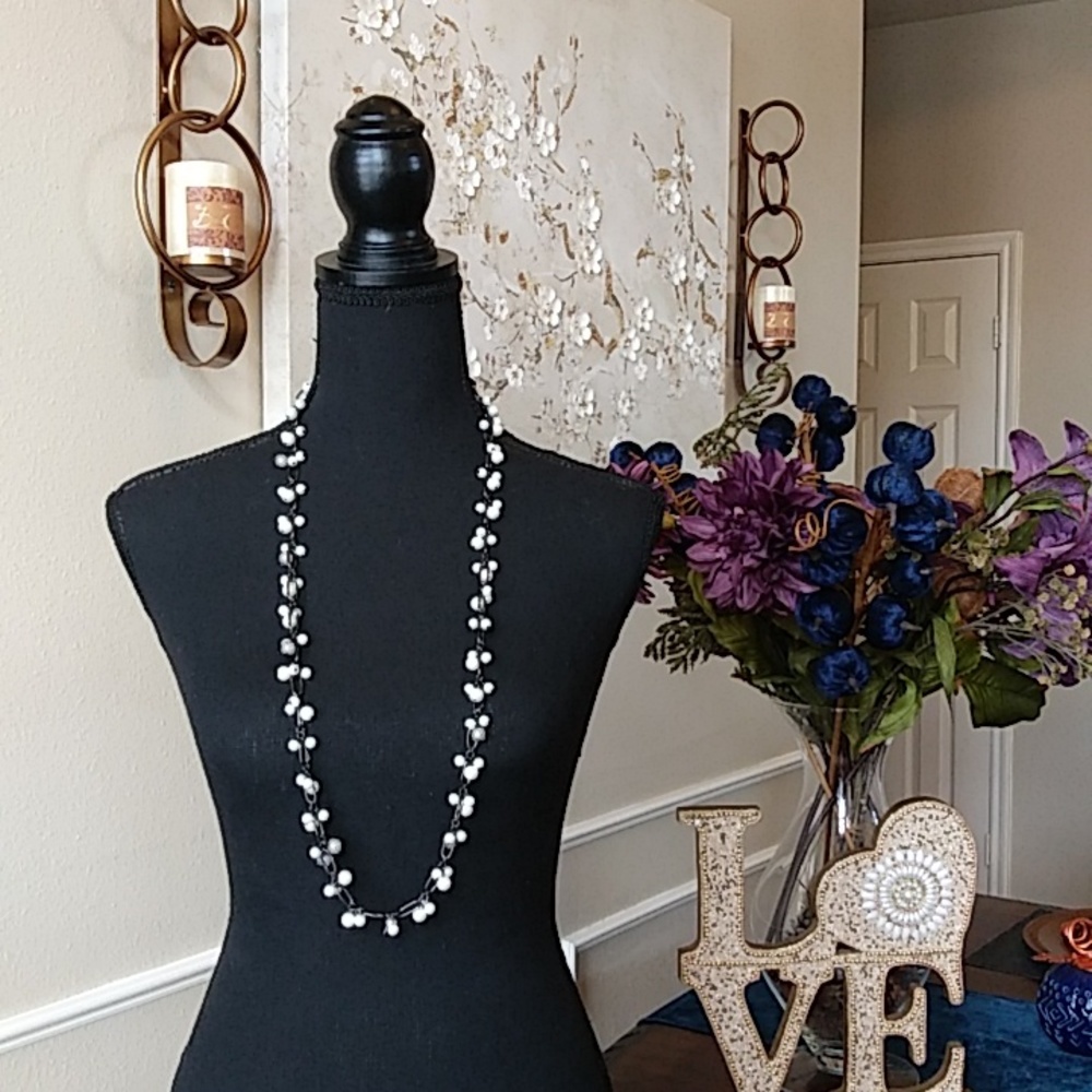 Embellished Faux Pearls Multi Strand Stament Necklace
